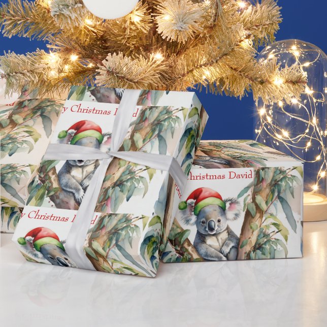 Personalise Name Christmas Koala in gumtree Wrapping Paper (Holidays)