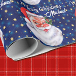 Personalise Name Christmas Santa Claus Blue Wrapping Paper<br><div class="desc">Personalise Name Christmas Santa Claus Ho Ho Ho wrapping paper</div>