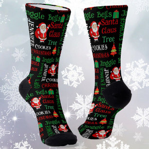 Personalise Name Christmas Santa Claus Tree Socks