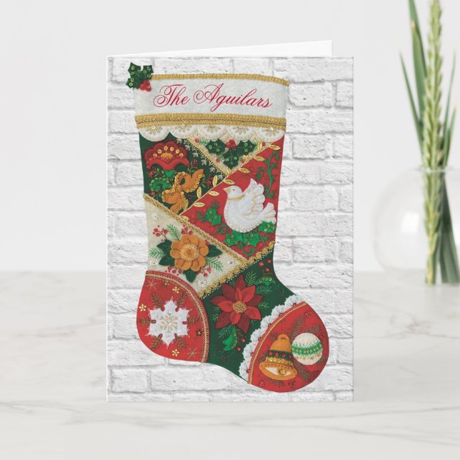 Personalise Name Christmas Stocking on Brick Card (Front)