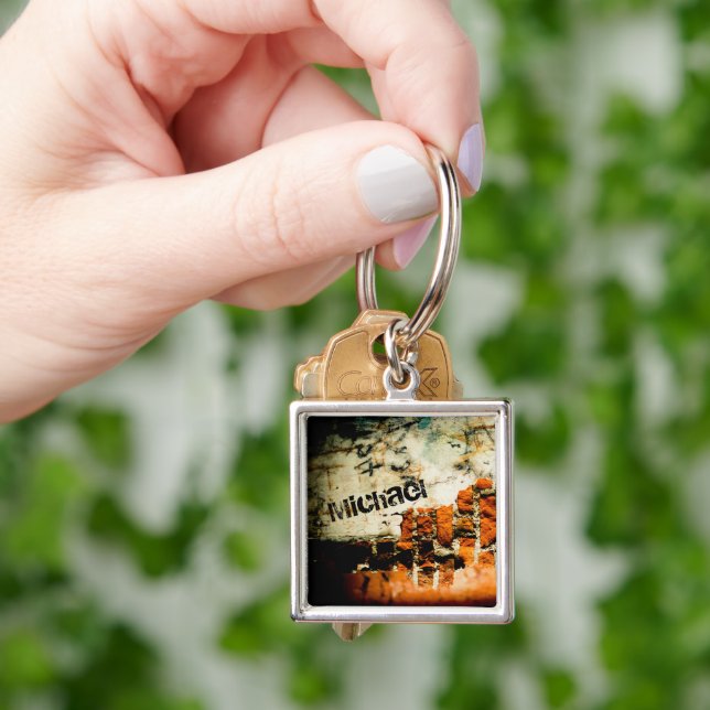 Personalise name Cool White orange Broken brick Wi Key Ring (Hand)