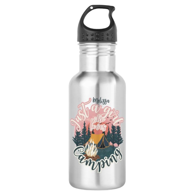 Personalise name cute aesthetic girl camping  532 ml water bottle (Front)