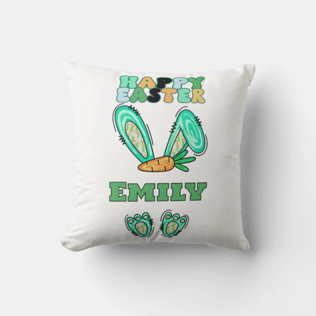 Personalise Name Cute Easter Bunny Cushion (Front)