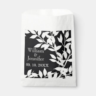 Personalise Name, Date Elegant Black & White leave Favour Bag