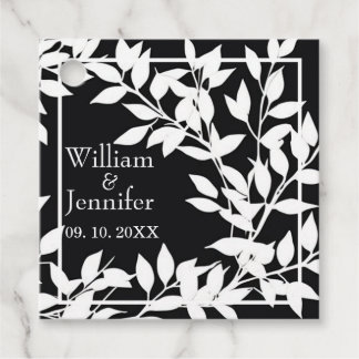 Personalise Name, Date Elegant Black & White leave Favour Tags