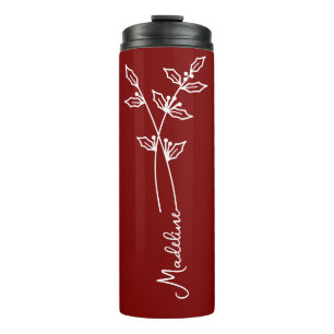 Personalise Name, December Birth Flower Dark Red Thermal Tumbler
