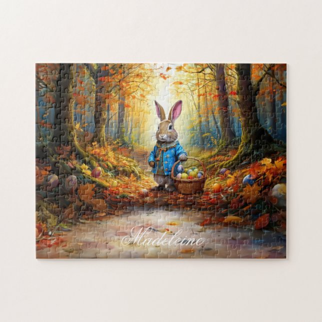 Personalise Name Easter Bunny Eggs Basket Jigsaw Puzzle (Horizontal)