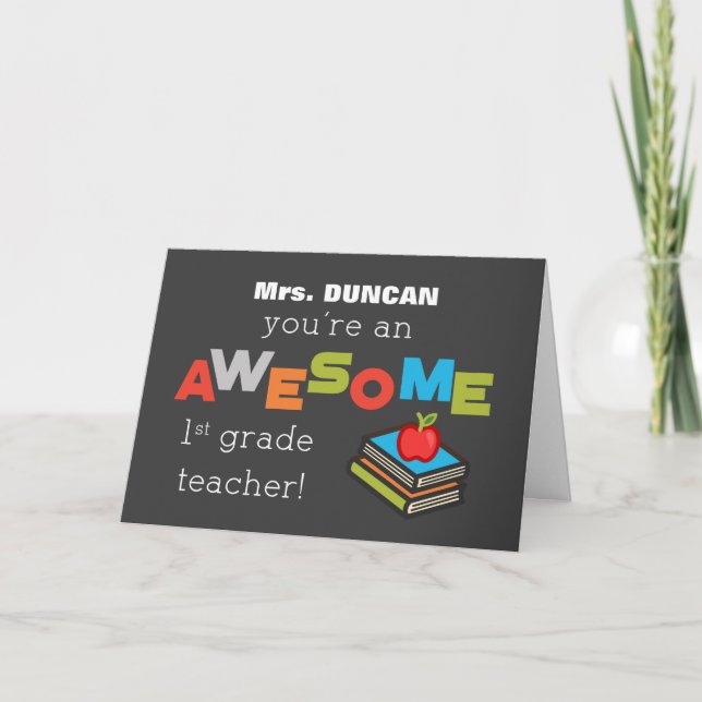 Personalise Name First Grade Teacher Appreciation Card (Front)