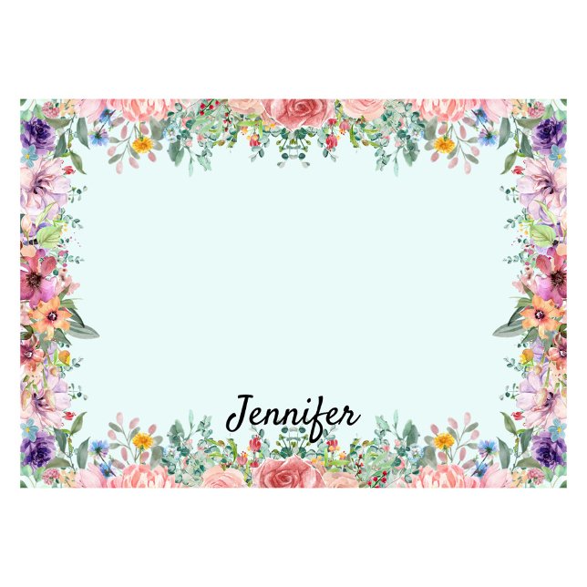 Personalise Name Flower Border Floral Post-it Notes (Creator Uploaded)
