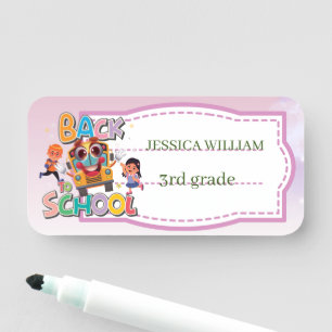 Personalise Name Funny School Bus Back To School   Name Tag