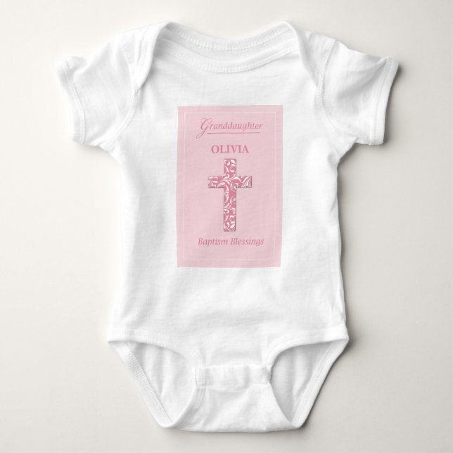 Personalise Name Granddaughter Baptism Pink Girl  Baby Bodysuit (Front)