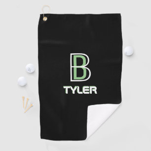 Personalise Name & Initial White & Sage, Black Golf Towel