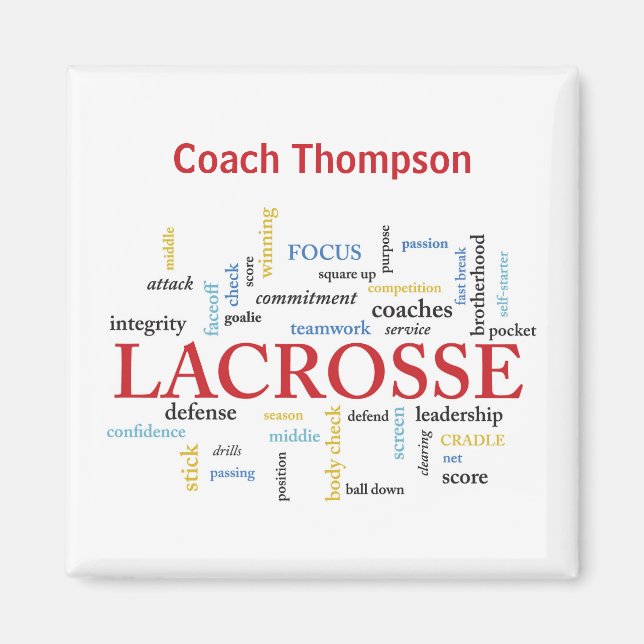 Personalise Name Lacrosse Coach Thanks Words Magnet (Front)