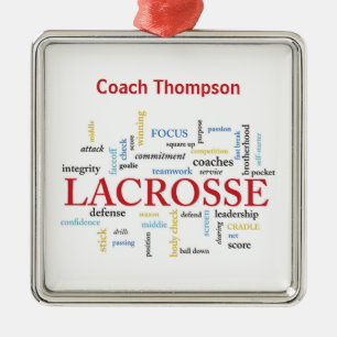Personalise Name Lacrosse Coach Thanks Words Metal Ornament