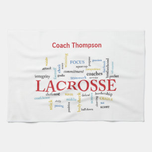 Personalise Name Lacrosse Coach Thanks Words Tea Towel