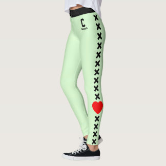Personalise Name Mint Green Black Pattern Red Love Leggings
