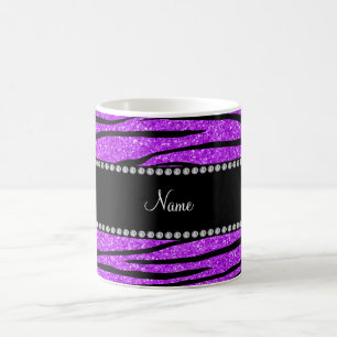 Personalise name neon purple glitter zebra stripes coffee mug