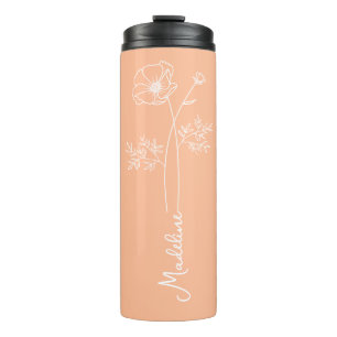 Personalise Name, October Birth Flower Peach Fuzz Thermal Tumbler