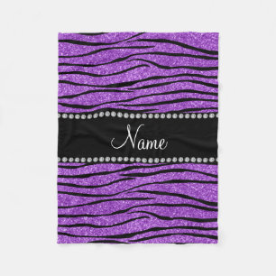 Personalise name pastel purple glitter zebra strip fleece blanket