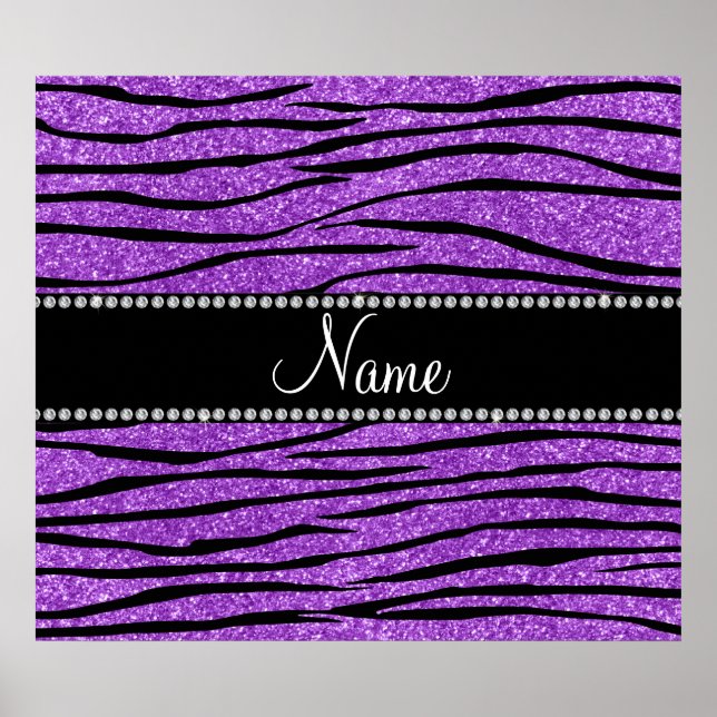 Personalise name pastel purple glitter zebra strip poster (Front)