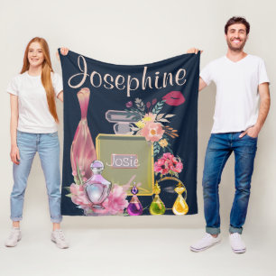 Personalise Name Perfume Bottles Pink Floral Fleece Blanket