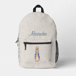 Personalise Name Peter the Rabbit beige linen  Printed Backpack
