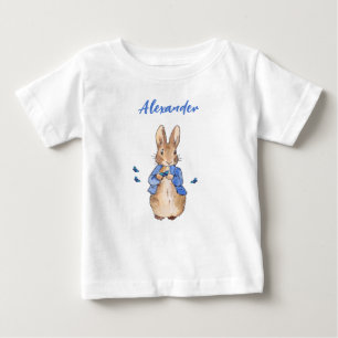 Personalise Name Peter the Rabbit blue butterflies Baby T-Shirt