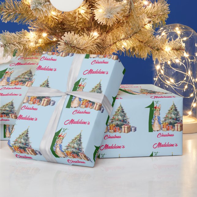 Personalise Name Peter the Rabbit First Christmas Wrapping Paper (Holidays)