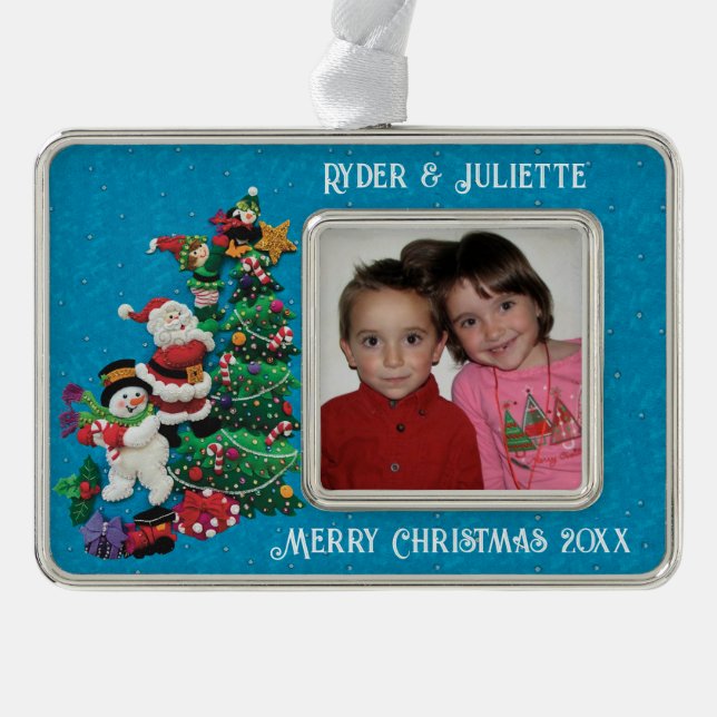 Personalise Name, Photo, Message Gift from Kid(s) Silver Plated Framed Ornament (Front)