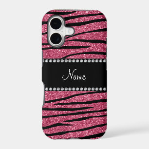 Personalise name pink glitter zebra stripes