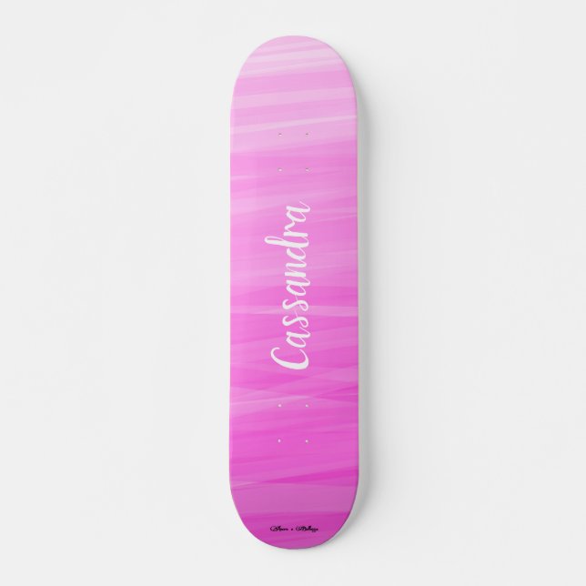 Personalise Name Pink Ombre Unique Girly Skateboard (Front)