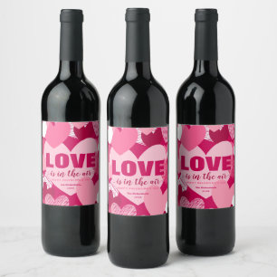 Personalise Name Pink White Hearts Valentine's Day Wine Label