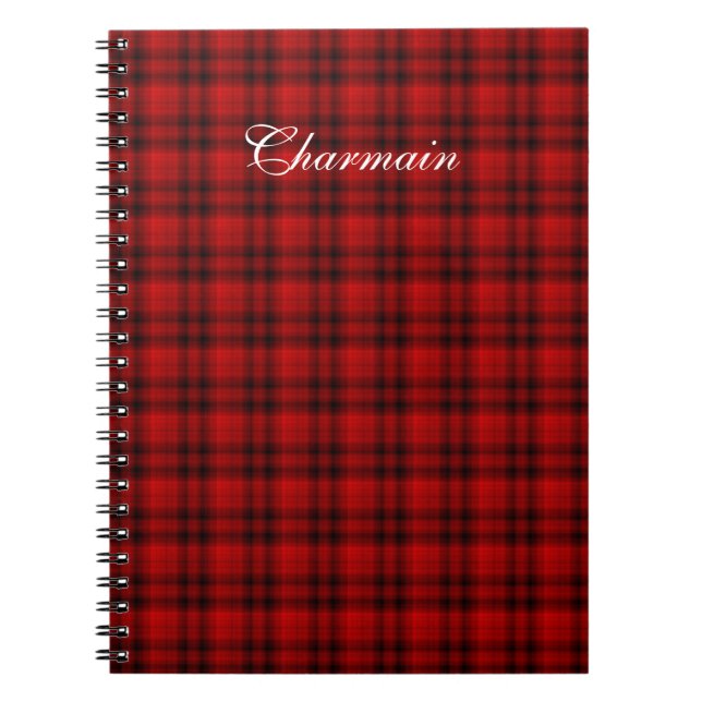 Personalise Name Plaid Black Red Notebook (Front)