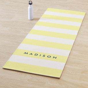 Personalise Name Preppy Yellow & White Stripes Yoga Mat