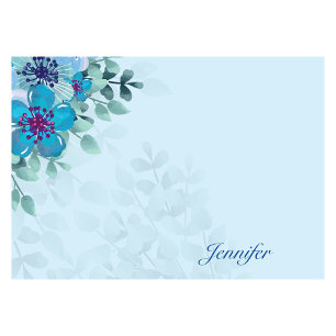 Personalise Name Pretty Blue Flowers Personalised Post-it Notes