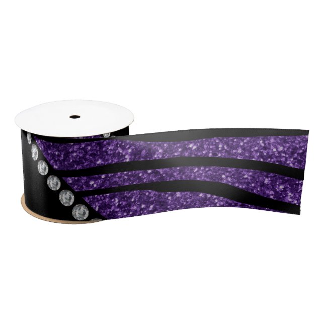 Personalise name purple glitter zebra stripes satin ribbon (Spool)