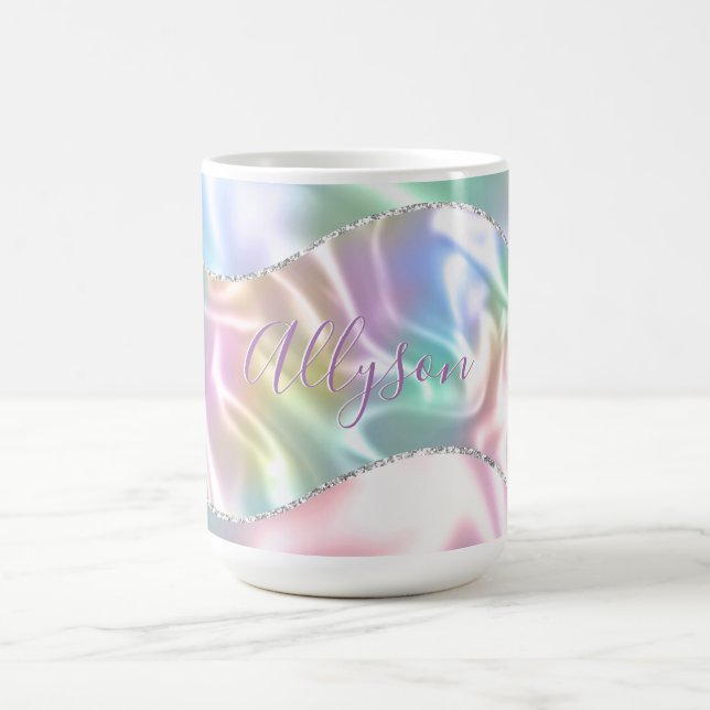 Personalise Name Purple Script, Iridescent Wave Coffee Mug (Center)