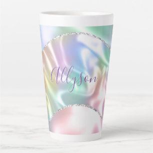 Personalise Name Purple Script, Iridescent Wave Latte Mug