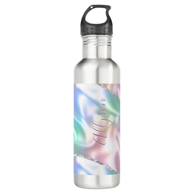 Personalise Name Purple Script Vertical Iridescent 710 Ml Water Bottle (Front)