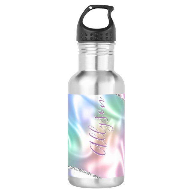 Personalise Name Purple Script Vertical Iridescent 710 Ml Water Bottle (Front)