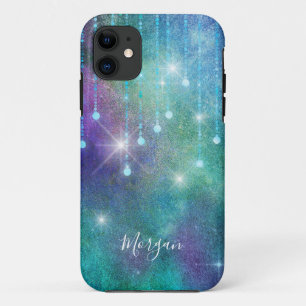 Personalise Name, Purple & Teal, Lights & Sparkle  iPhone 11 Case