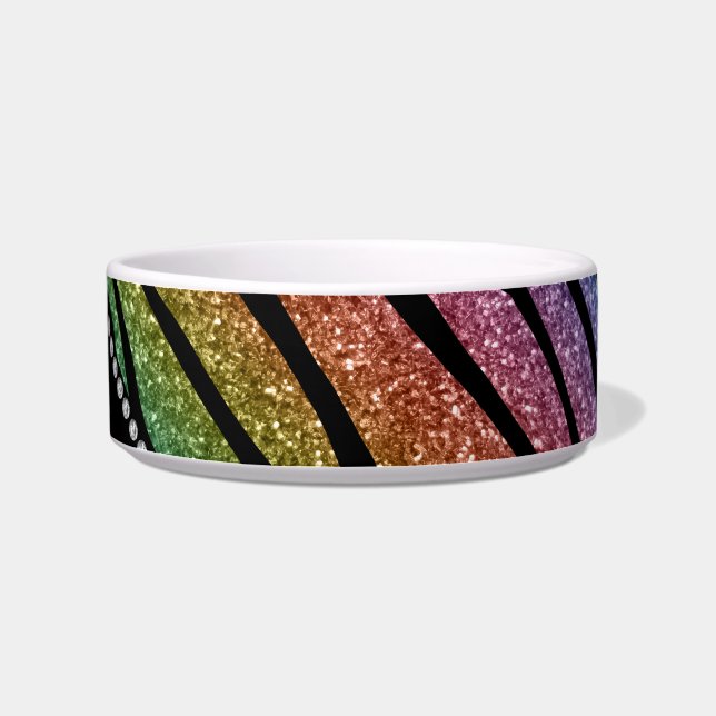 Personalise name rainbow glitter zebra stripes bowl (Right)