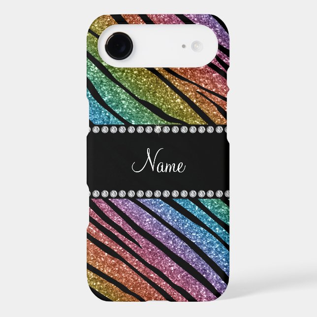 Personalise name rainbow glitter zebra stripes iPod touch 5G case (Back)