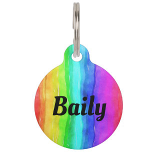 Personalise Name Rainbow Watercolor Dog Cat Pet Tag