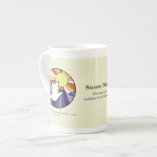 Personalise Name, RCIA Dove Circle on Yellow Bone China Mug