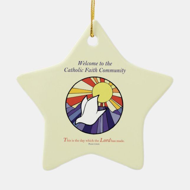 Personalise Name, RCIA Dove Circle on Yellow Ceramic Ornament (Front)