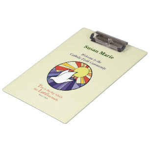 Personalise Name, RCIA Dove Circle on Yellow Clipboard