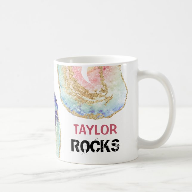 *~* Personalise NAME ROCKS Pastels Blue Glitter Coffee Mug (Right)