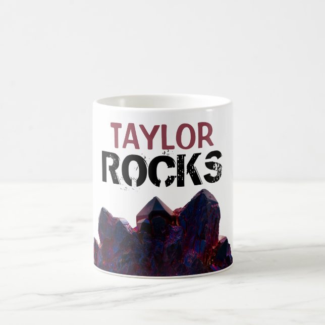 * Personalise NAME ROCKS Purple Crystals Gems Coffee Mug (Center)