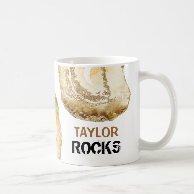 *~* Personalise NAME ROCKS Yellow Gold  Glitter Coffee Mug (Right)